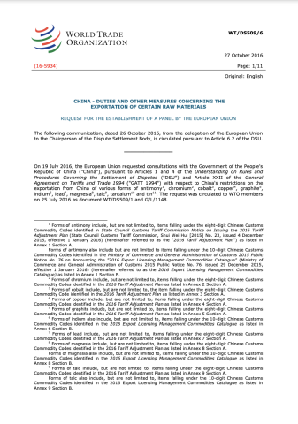 CHINA - DUTIES AND OTHER MEASURES CONCERNING THE EXPORTATION OF CERTAIN RAW MATERIALS