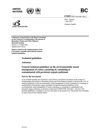 General technical guidelines on the environmentally sound management of wastes consisting of, containing or contaminated with persistent organic pollutants