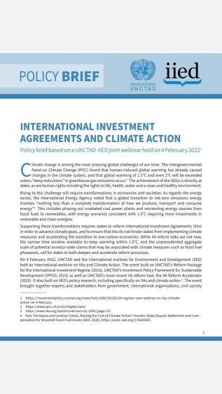 International Investment Agreements and Climate Action