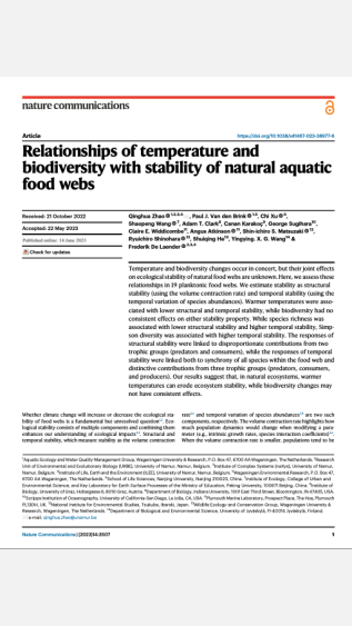 Relationships of temperature and biodiversity with stability of natural aquatic food webs_Nature Communications