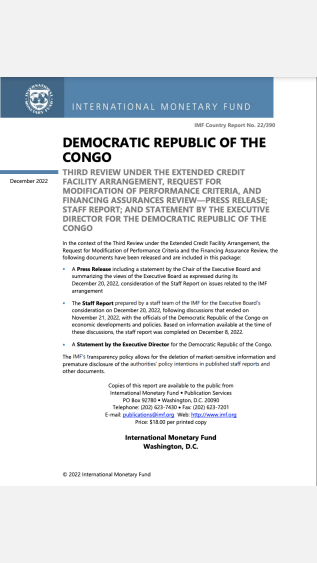 Democratic Republic of the Congo: Third Review under the Extended Credit Facility Arrangement, the Request for Modification of Performance Criteria and the Financing Assurance Review-Press Release; Staff Report; and Statement by the Executive Director for the Democratic Republic of the Congo