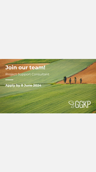 Green field with orange soil with text over it - Join our team! Project Support Consultant, Apply by 8 June 2024, GGKP