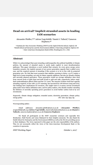 Dead on arrival? Implicit stranded assets in leading IAM scenarios