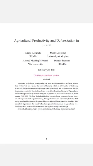 Agricultural Productivity and Deforestation in Brazil