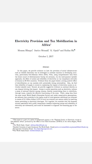 Blimpo_Electricity Provision and Tax Mobilization in Africa