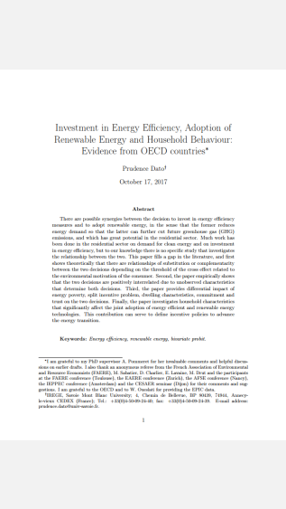 Dato_Investment in Energy Efficiency, Adoption of Renewable Energy and Household Behaviour_Evidence from OECD countries