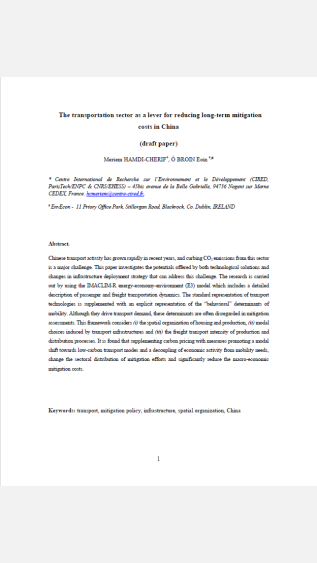 The Transportation Sector as a Lever for Reducing Long-term Mitigation Costs in China