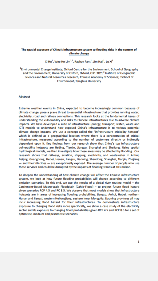 Hu_The spatial exposure of China's infrastructure system to flooding risks in the context of climate change