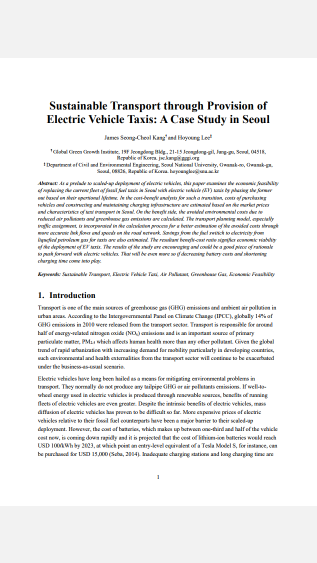 Kang_Sustainable Transport through Provision of Electric Vehicle Taxis_A Case Study in Seoul