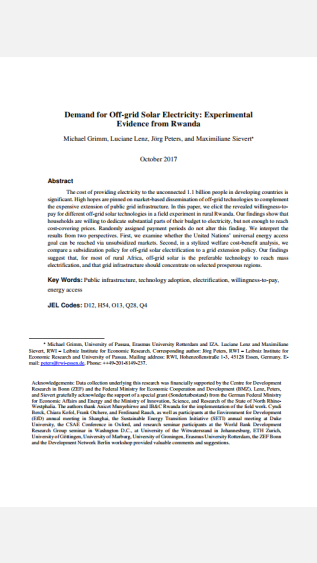 Peters_Demand for Off-grid Solar Electricity_Experimental evidence from Rwanda