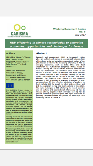 R&D offshoring in climate technologies to emerging economies