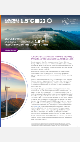 Business Ambition for 1.5Â°C - Responding to the Climate Crisis