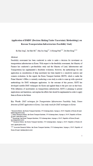 Song_Application of Decision Making Under Uncertainty Methodology on Korean Transportation Infrastructure Feasibility Study